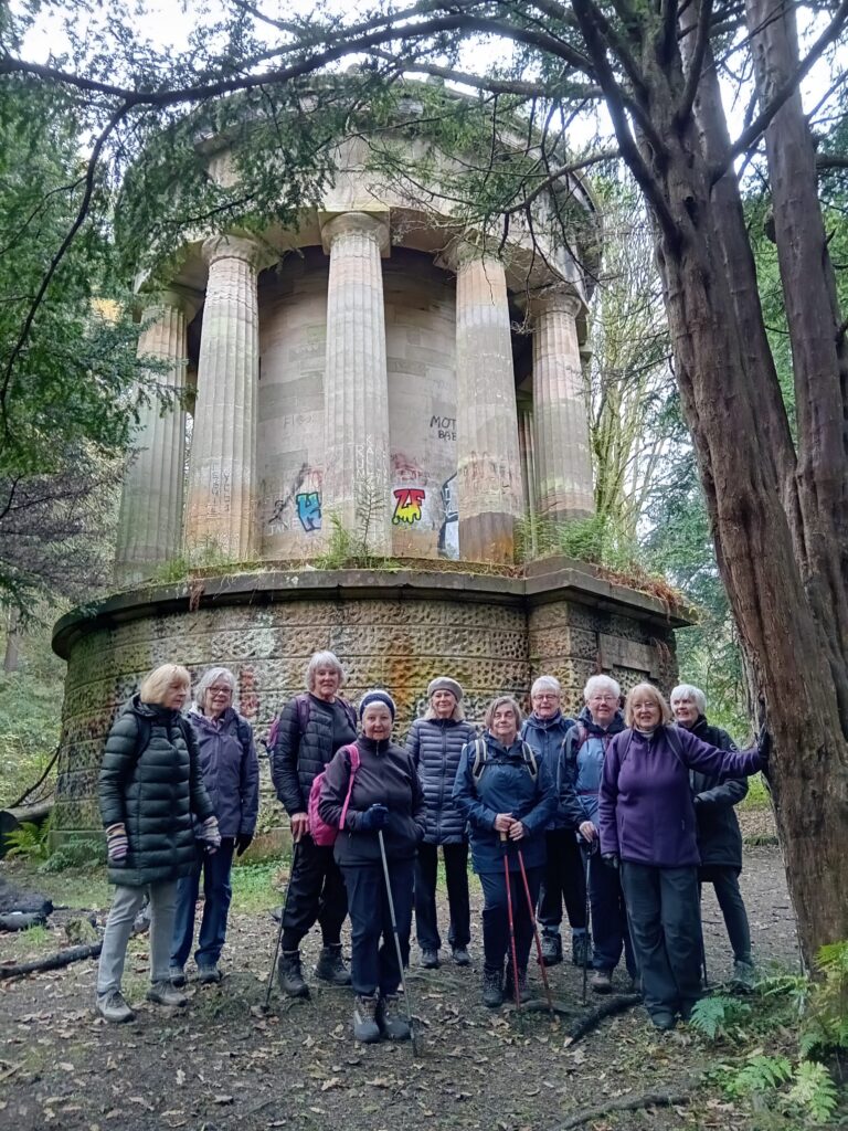 Walking group in front of building