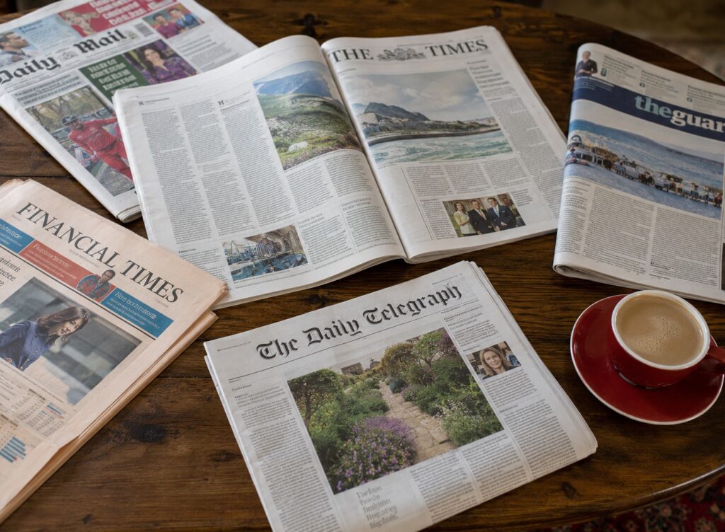 newspapers on a table